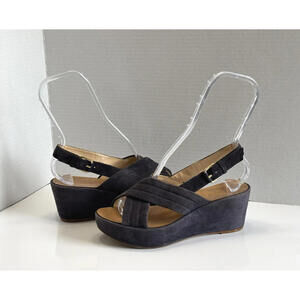 J Crew Marcie Women's 7 Navy Suede Criss Cross Platform Wedge Slingback Sandals